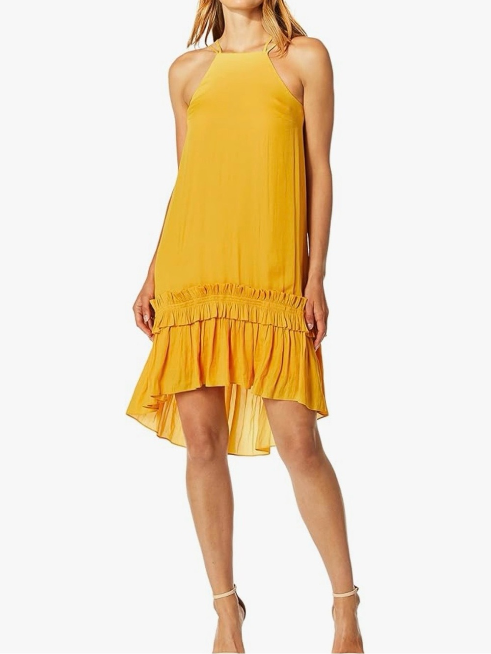 Halston Heritage NWT Ruffle Hi-Low Yellow Babydoll Dress